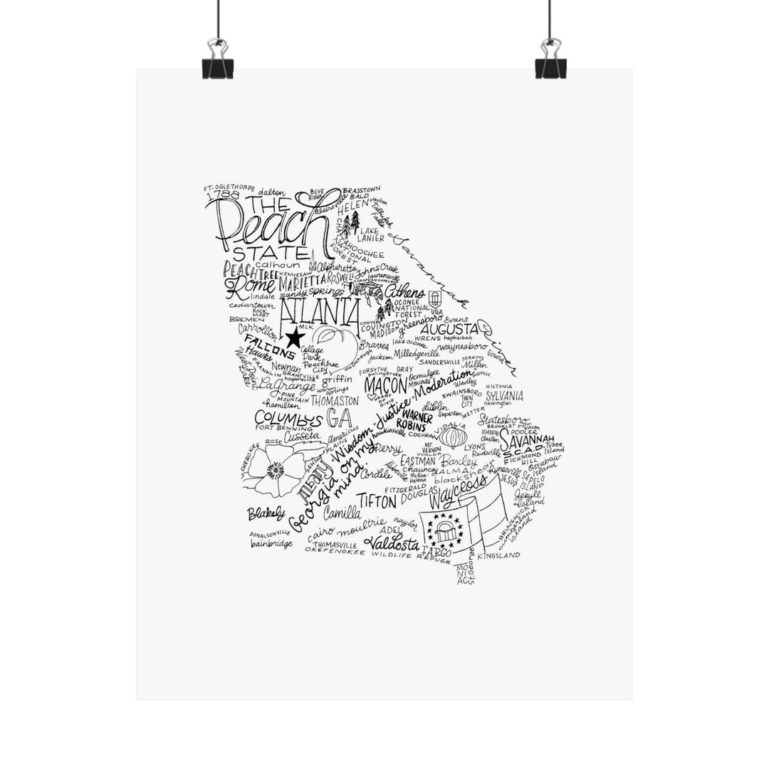 Hand Lettered Georgia Map Matte Poster - Etsy