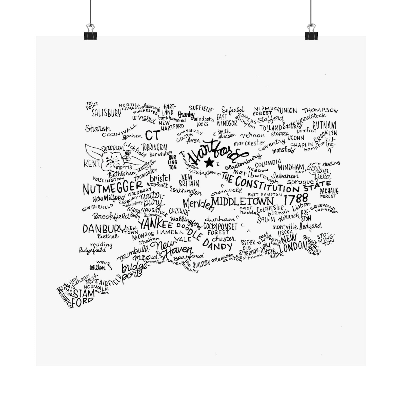Connecticut, Map of Connecticut, Hand Lettering, Lettering, Type ...