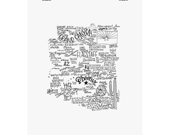 Hand-Lettered Arizona Map Matte Vertical Poster | State Map Wall Art
