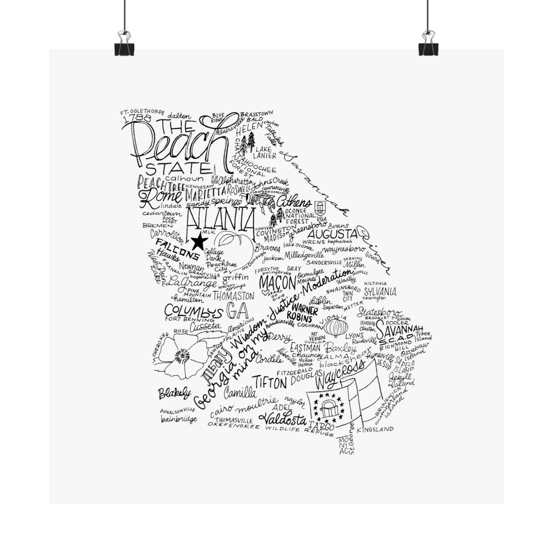 Georgia State Map Print, Hand Lettering Typography, Matte Finish - Etsy