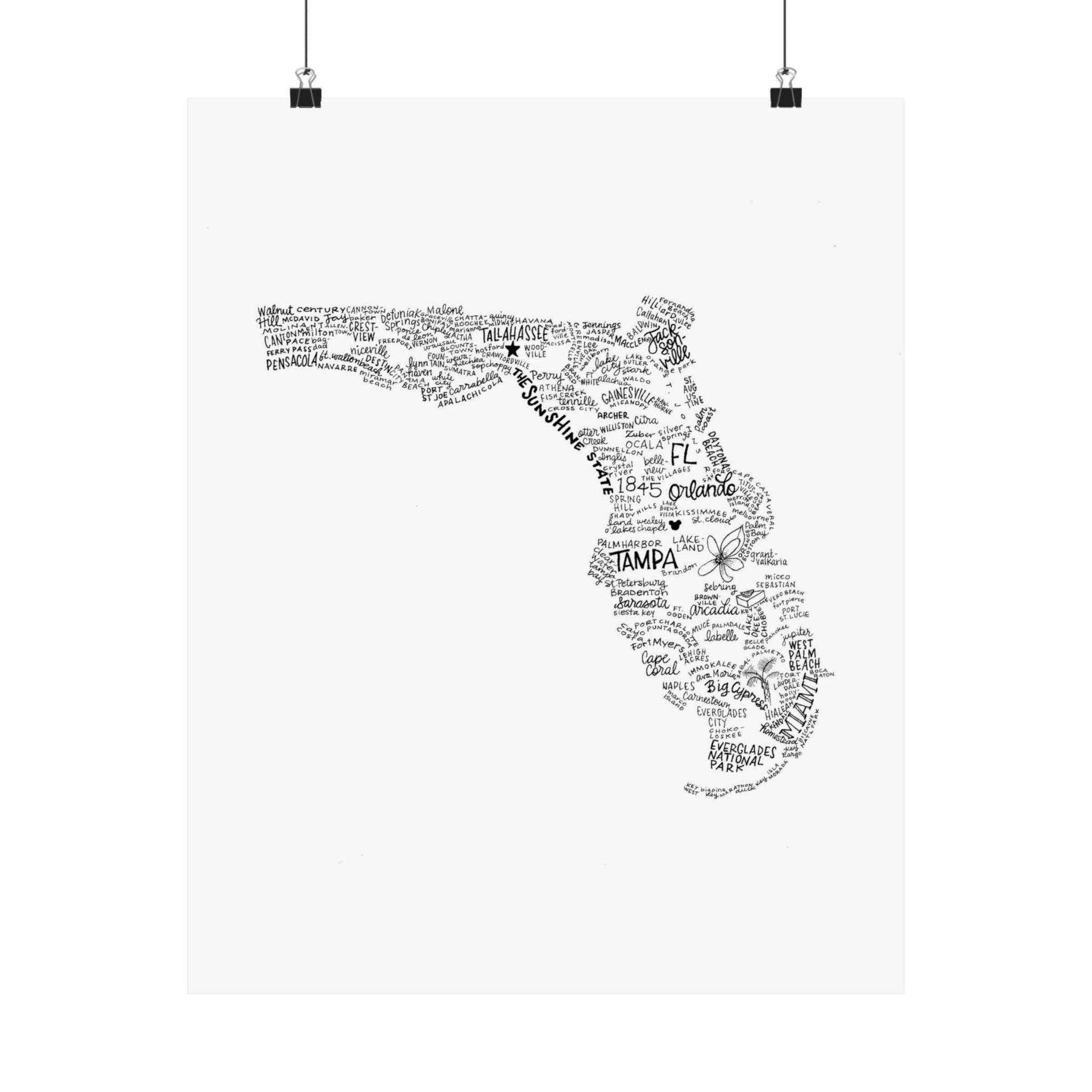 Matte Vertical Posters Florida Map of Florida Print - Etsy