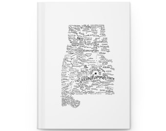 Hardcover Journal Matte, Alabama, Map of Alabama, Sketchbook, typography, Hand lettering