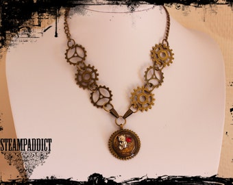 Collier  "nounours gardien du temps ", collier style steampunk, collier avec des rouages