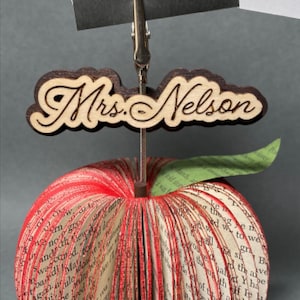 Book Page Apple end of school teacher gift teacher appreciation note holder gift card holder book club paper apple pencil w/custom note holder