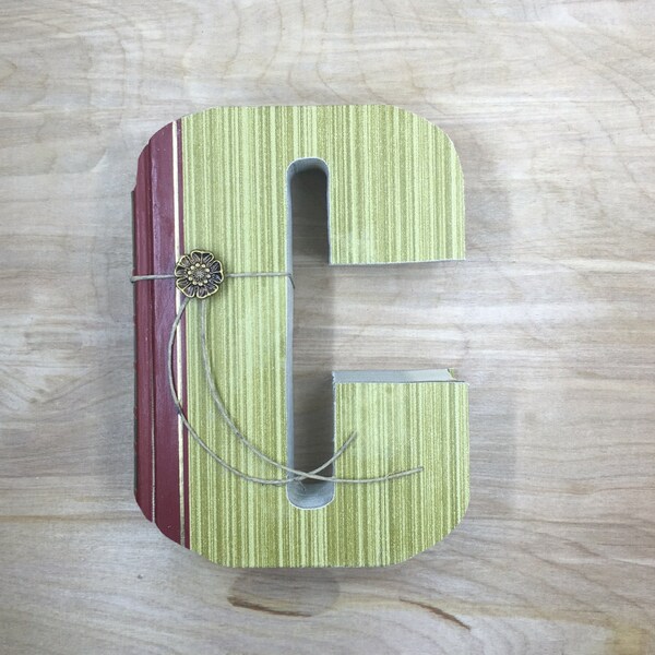Reader's Digest • LETTER C •  cut book • wedding • teacher • monogram • vintage • maroon • green • hand stamped •