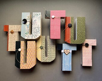 BOOK LETTER T or U Reader's Digest  cut book  • recycled books • up-cycled books • teacher gift • book ends • library • house warming gift