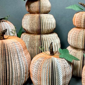 Pumpkins Galore •  Fall • Halloween • Thanksgiving  • Autumn • Harvest  • Paper sculpture •  hand dyed stems and leaves - 5-7 day processing