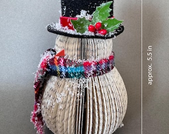 Snowman Ornament • Book Club Gift • teacher ornament•  Teacher Gift •  Ornament Exchange • Top Hat •Book page ornament  • Beanie, Librarian