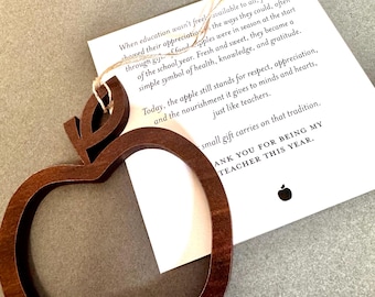 Teacher Apple Ornament | Wooden Apple Gift for Teacher | End of Year Teacher Gift | Teacher Appreciation | Laser Cut Wood | Gift Wrapped