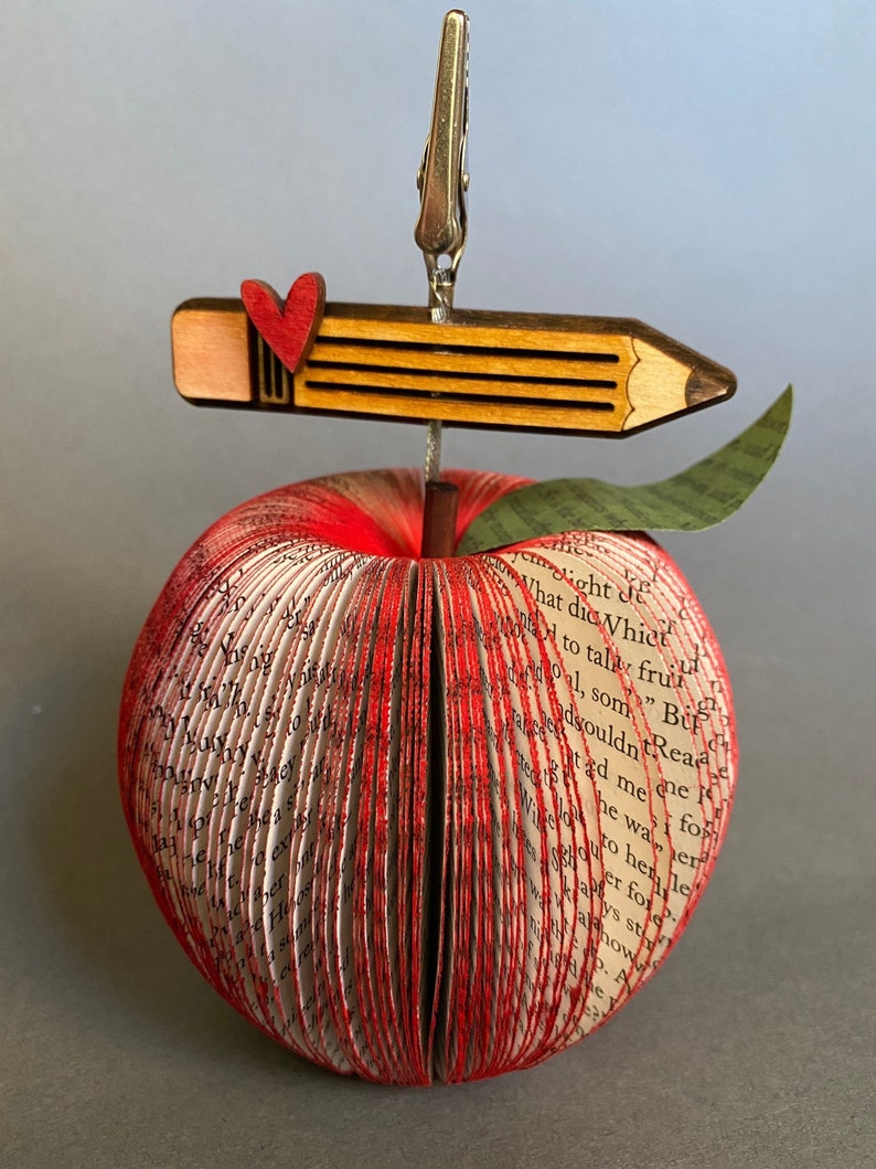 Book Page Apple end of school teacher gift teacher appreciation note holder gift card holder book club paper apple pencil image 1