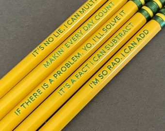 Math pencils • set of 5  • teacher appreciation •  mathematics • back to school • Ticonderoga Pencils  • laser engraved •