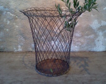 French Vintage Wire Basket. Dating from around 1920-1940's. Vintage wire wastepaper basket