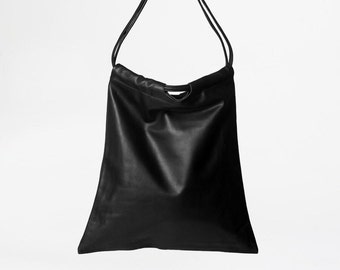 Leather 2-way Bag - Black