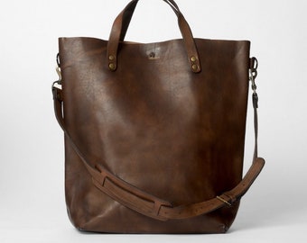 Leather Oversized Tote Bag - Brown