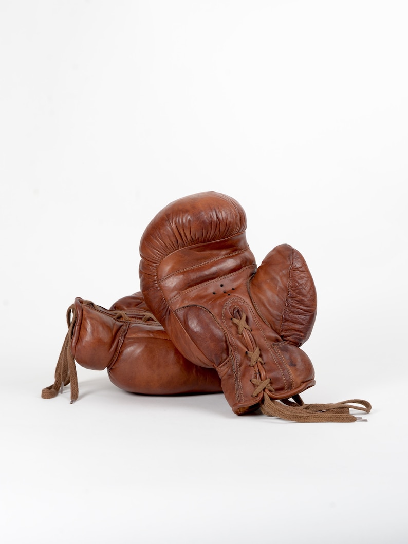 Vintage Leather Boxing Gloves Cognac Etsy