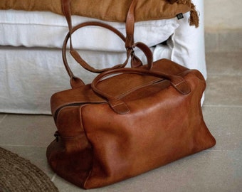 Vintage Leren Weekendtas - Cognac