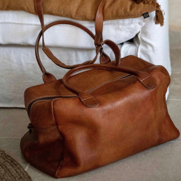 Vintage Leder Wochenendtasche - Cognac