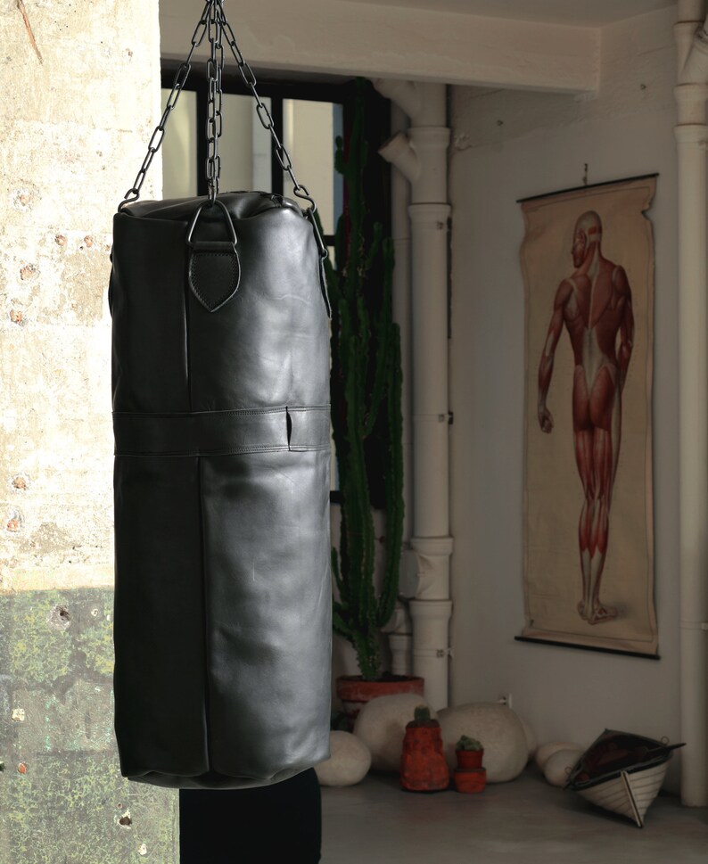 Vintage Leather Punching Bag Black Etsy