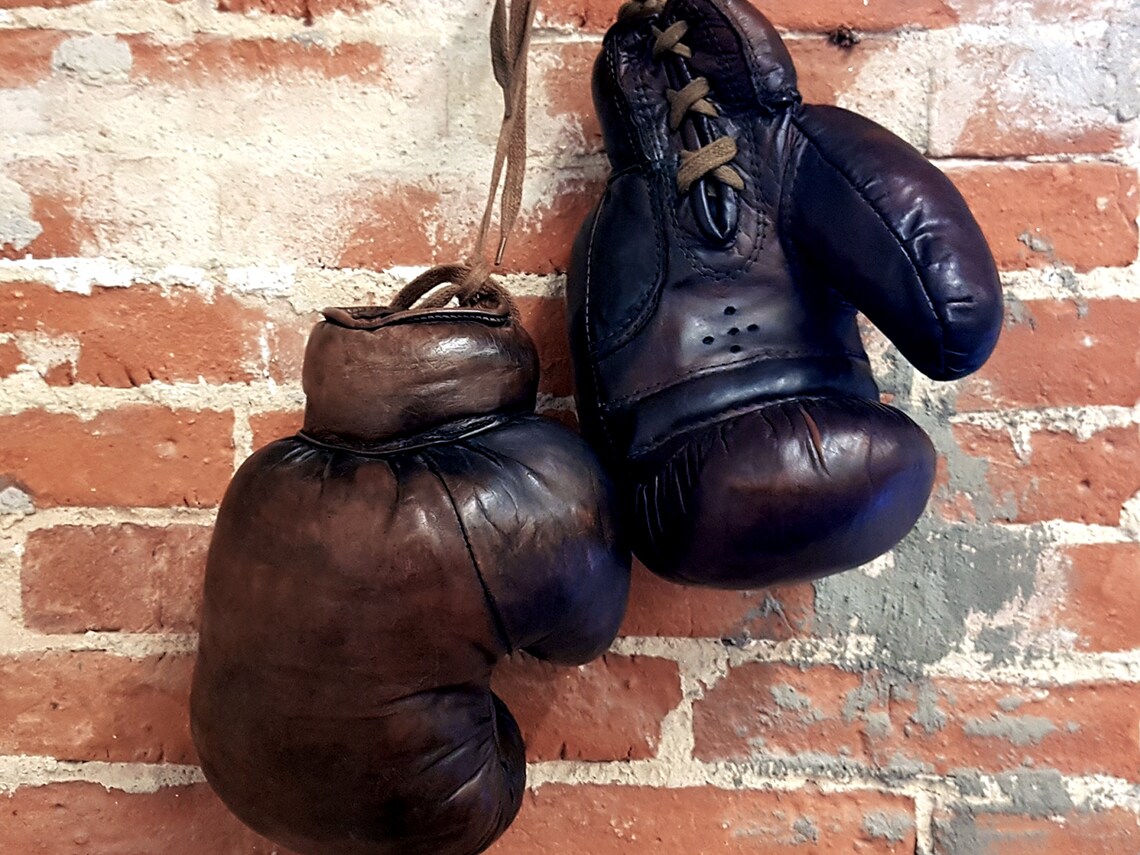 Gants de boxe vintage en cuir Marron Etsy