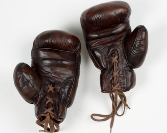 Gants de boxe vintage en cuir - Marron