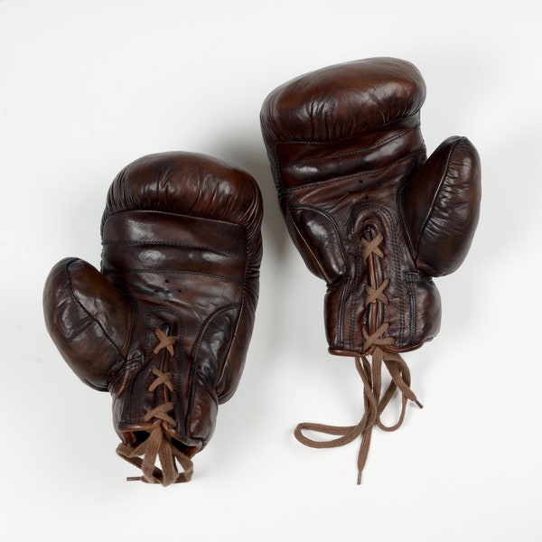 Gants de boxe vintage en cuir - Marron