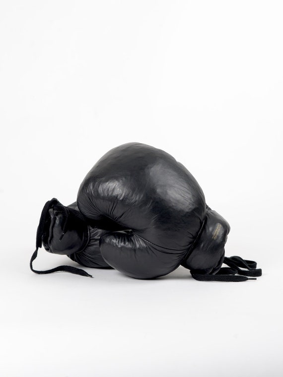 Black leather boxing gloves sale