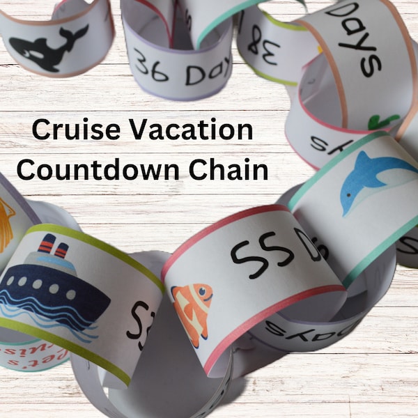 Family Cruise Vacation Countdown, Cruise Countdown for Kids, Printable Paper Chain, Rainbow Countdown Chain