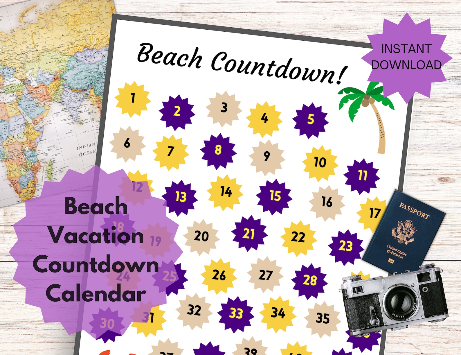 Travel Countdown Calendar, Surprise Beach Vacation Countdown, Holiday ...