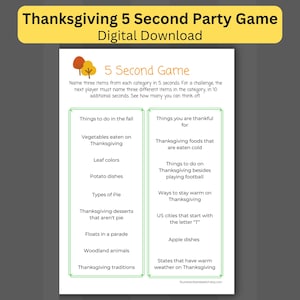 Thanksgiving 5 Second Game, Friendsgiving Games, Family Reunion Games, Five Second Game, Slumber Party Games, Office Party Games