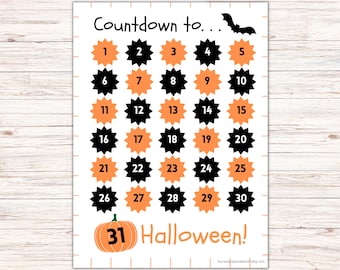Halloween Countdown Calendar, Halloween Advent Calendar, Countdown to Halloween, Halloween Printable Countdown, Halloween Party Decor