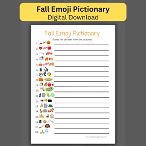 Fall Emoji Pictionary Game Thanksgiving Printable Party Game, Friendsgiving Game Family Game, Kids Game, Adult Thanksgiving Game