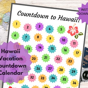 Rainbow Hawaiian Countdown Calendar, Vacation Countdown, Hawaii Christmas Countdown