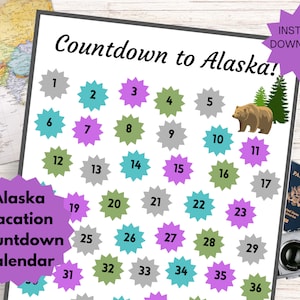 Alaska Countdown Calendar, Vacation Advent Countdown, Alaska Christmas Countdown
