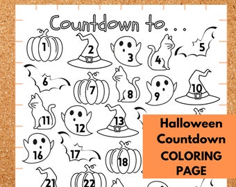 Calendario de cuenta atrás de Halloween, Cuenta atrás para colorear, Calendario de Adviento de Halloween, Cuenta atrás para Halloween