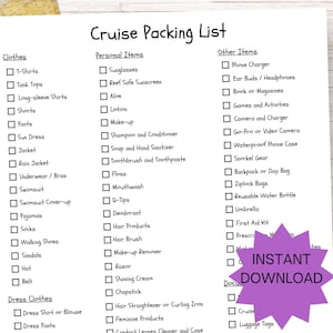 Cruise Packing List, Printable Cruise Travel Planner, Travel Checklist, Cruise Essentials