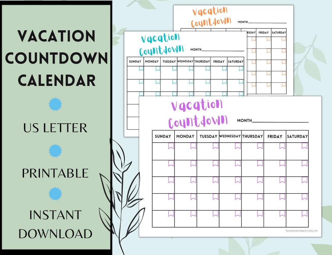 Vacation Countdown Calendar Printable Holiday Countdown Etsy