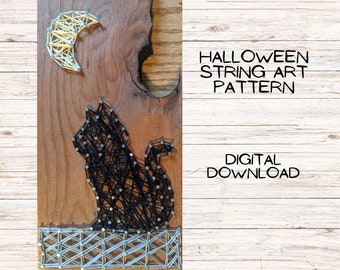Halloween String Art Pattern for Adults Teens, Moon and Cat Halloween, String Art Patterns