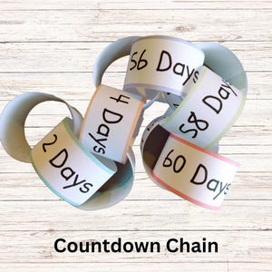60 Tage druckbarer Countdown, Countdown für Kinder, bedruckbare Papierkette, Regenbogen Countdown Kette