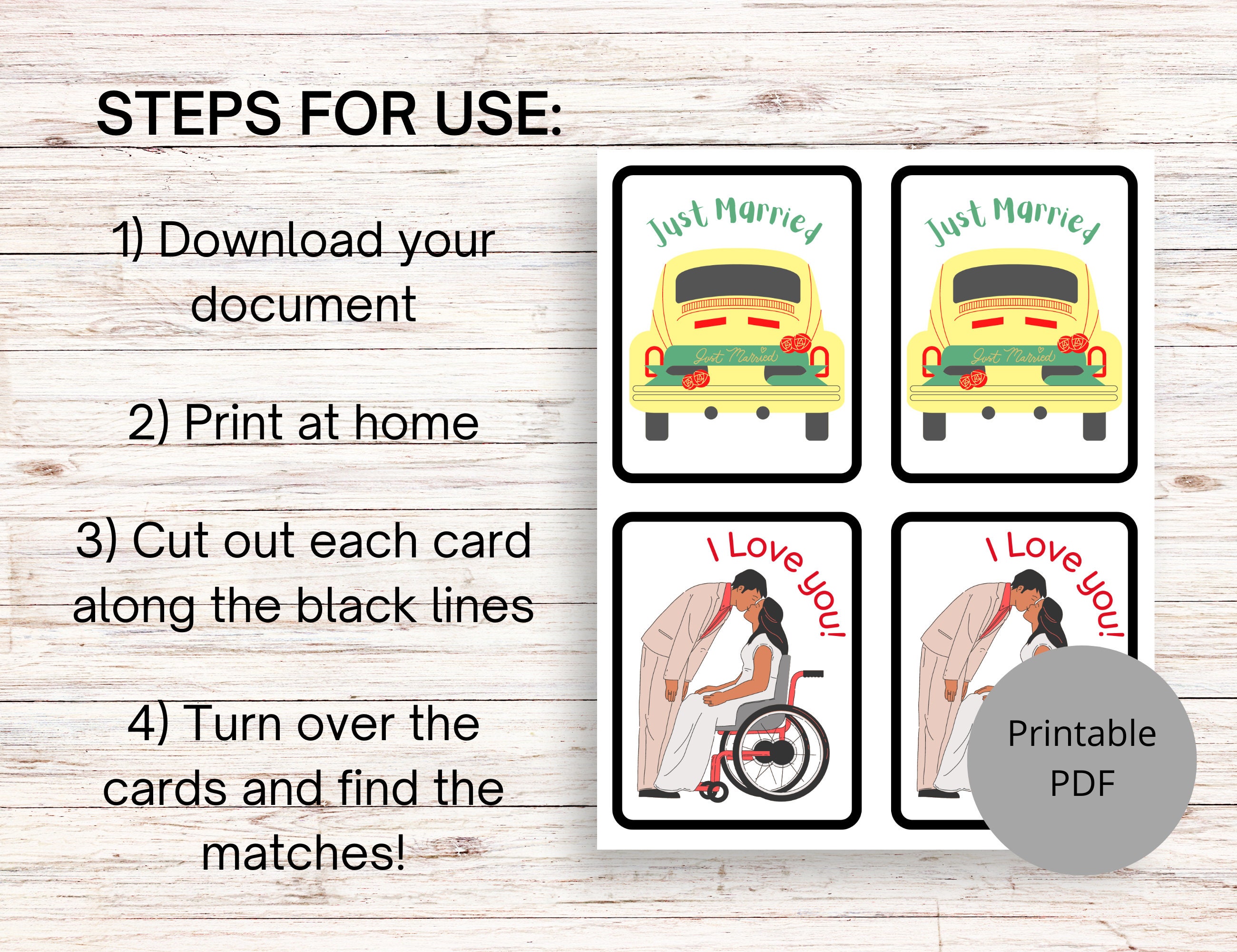 Bridal Shower Memory Game Printable Concentration Matching Game