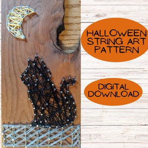 Halloween String Art Pattern for Adults Teens, Moon and Cat Halloween, String Art Patterns
