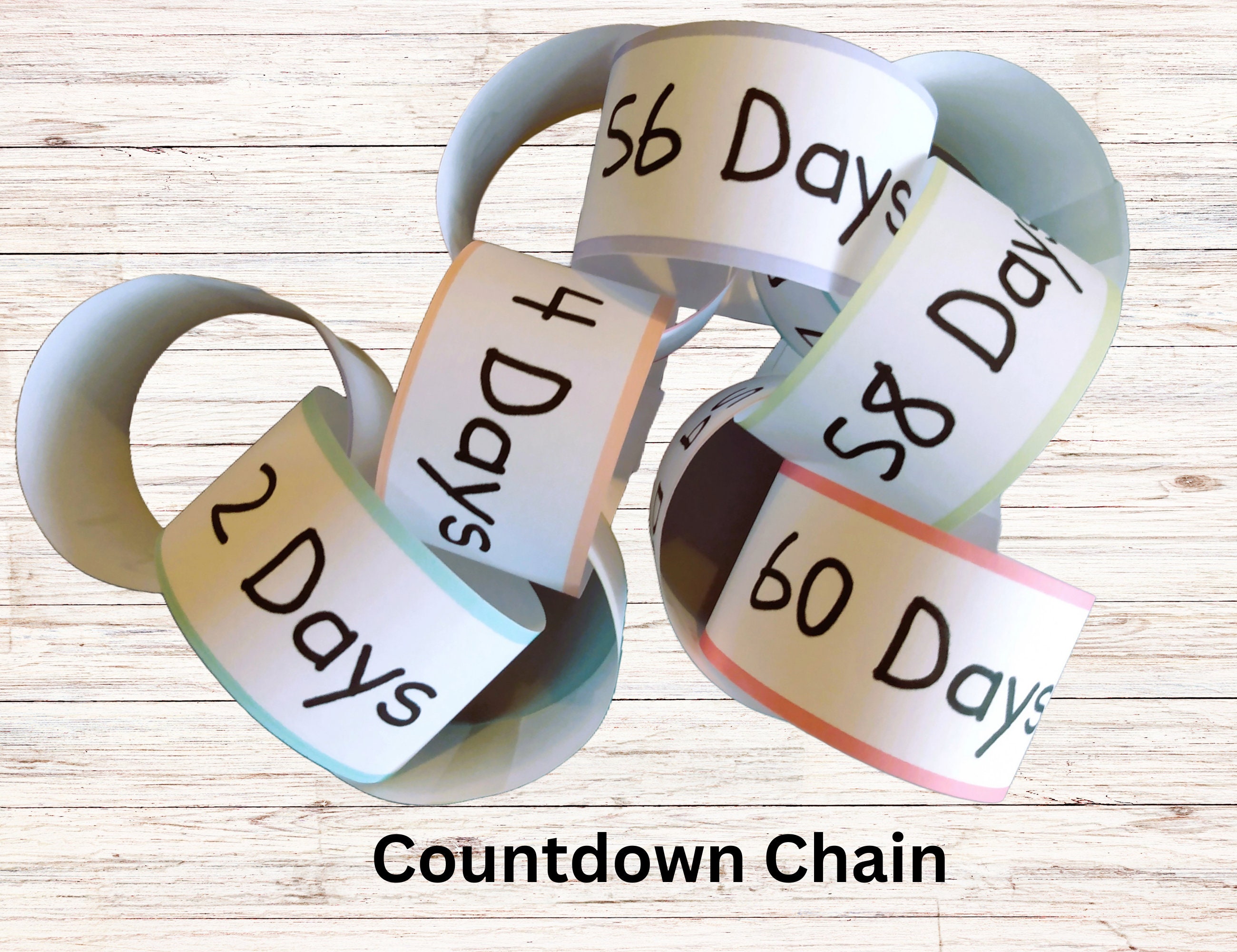 60 Day Printable Countdown, Countdown for Kids, Printable Paper Chain, Rainbow Countdown Chain