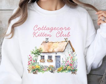 Cottagecore Kitten Club Sweatshirt, Floral Cat Crewneck