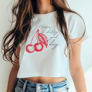 Trendy Crop Top Cherries, Coquette Cherry Crop Tops for Women y2k, Women&#39;s Festival Crop Top, Coquette Shirt, Cherry Baby Tee, Retro Top
