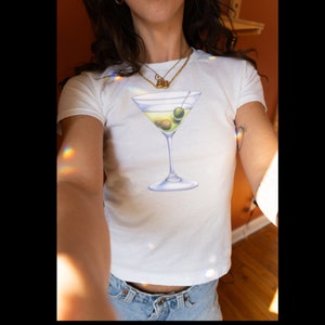 Martini Cocktail Baby Tee: Y2K 90s Style