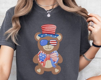 Fjärde juli-teddybärs-T-shirt: Amerikansk flagga USA-tröja