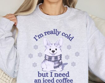 Sudadera con café helado y perros, regalo divertido de café para el invierno, camiseta retro "Tengo mucho frío"