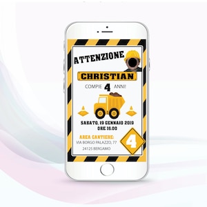 Digital invitation, whatsapp - Birthday - construction site theme