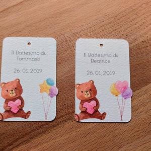 Kit 10 Tags - Bomboniera Battesimo/compleanno orsetto con palloncini