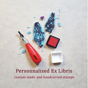 Tampon Ex Libris personnalisé et gravé à la main, environ 5 x 5 cm