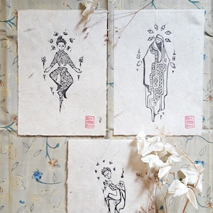 Linoleografie originali "The Chopped Ones" su carta Lokta - Prezzi per ogni stampa